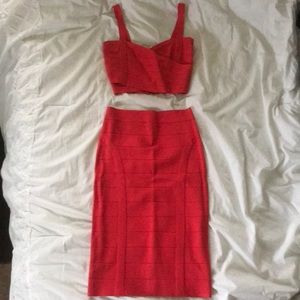 Bebe Two Piece Bandage Crop Top and Midi Skirt